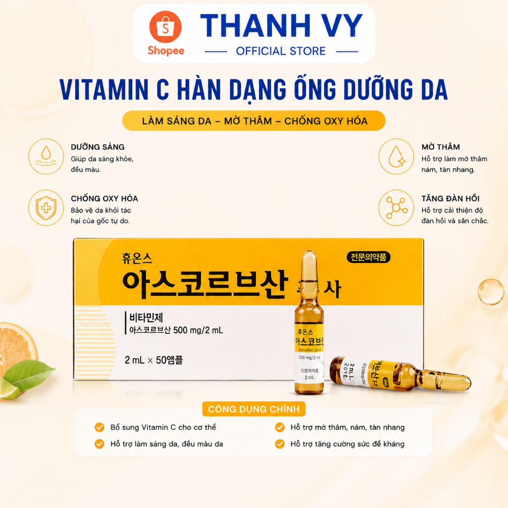 Vitamin C Hàn Quốc Vitamin C Spa | Vỉ 10 Ống 1 Hộp 50 Ống