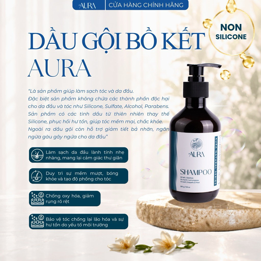 Dầu Gội Bồ Kết Aura Non Silicone