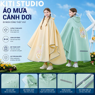 áo mưa cánh dơi trẻ em eva cao cấp mặc balo đi học chống thấm có kính che mặt