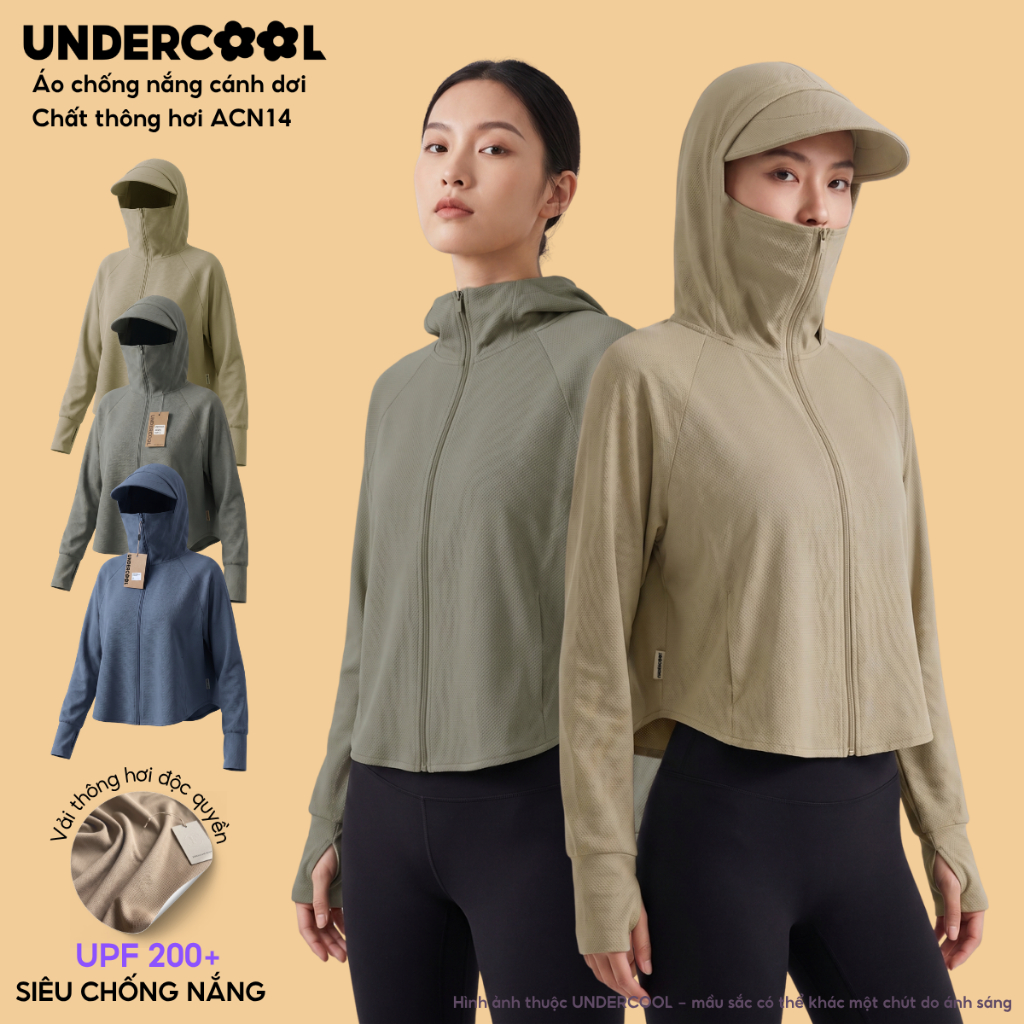 Áo Chống Nắng Nữ Cánh Dơi UNDERCOOL Vải Thông Hơi UPF 200+ Chống Nhiệt Vành Mũ To Dáng Croptop Chất 