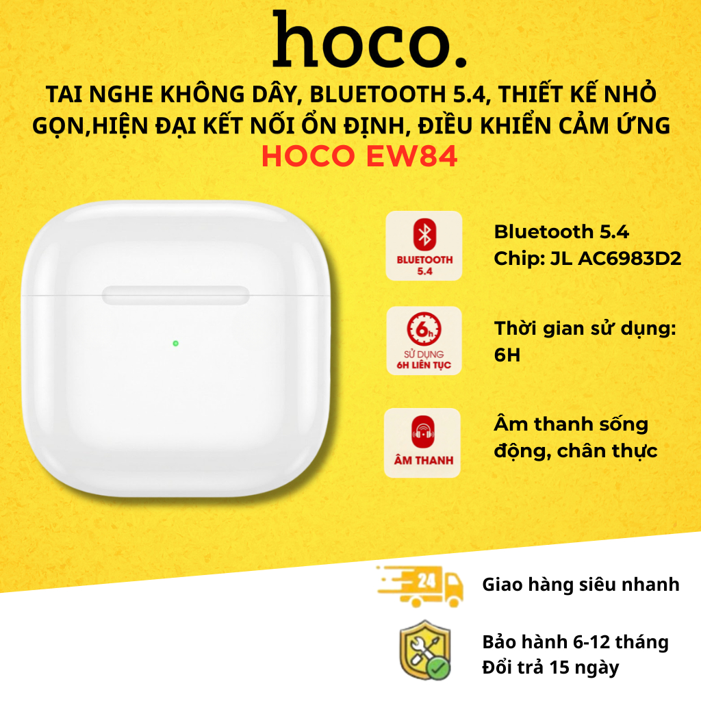Tai nghe không dây Hoco EW84, Bluetooth 5.4, thiết kế nhỏ gọn, hiện đại, kết nối ổn định, điều khiển