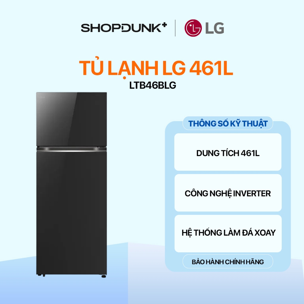 Tủ Lạnh LG Ngăn Đá Trên 461L Mặt Gương Màu Đen LTB46BLG Chính Hãng