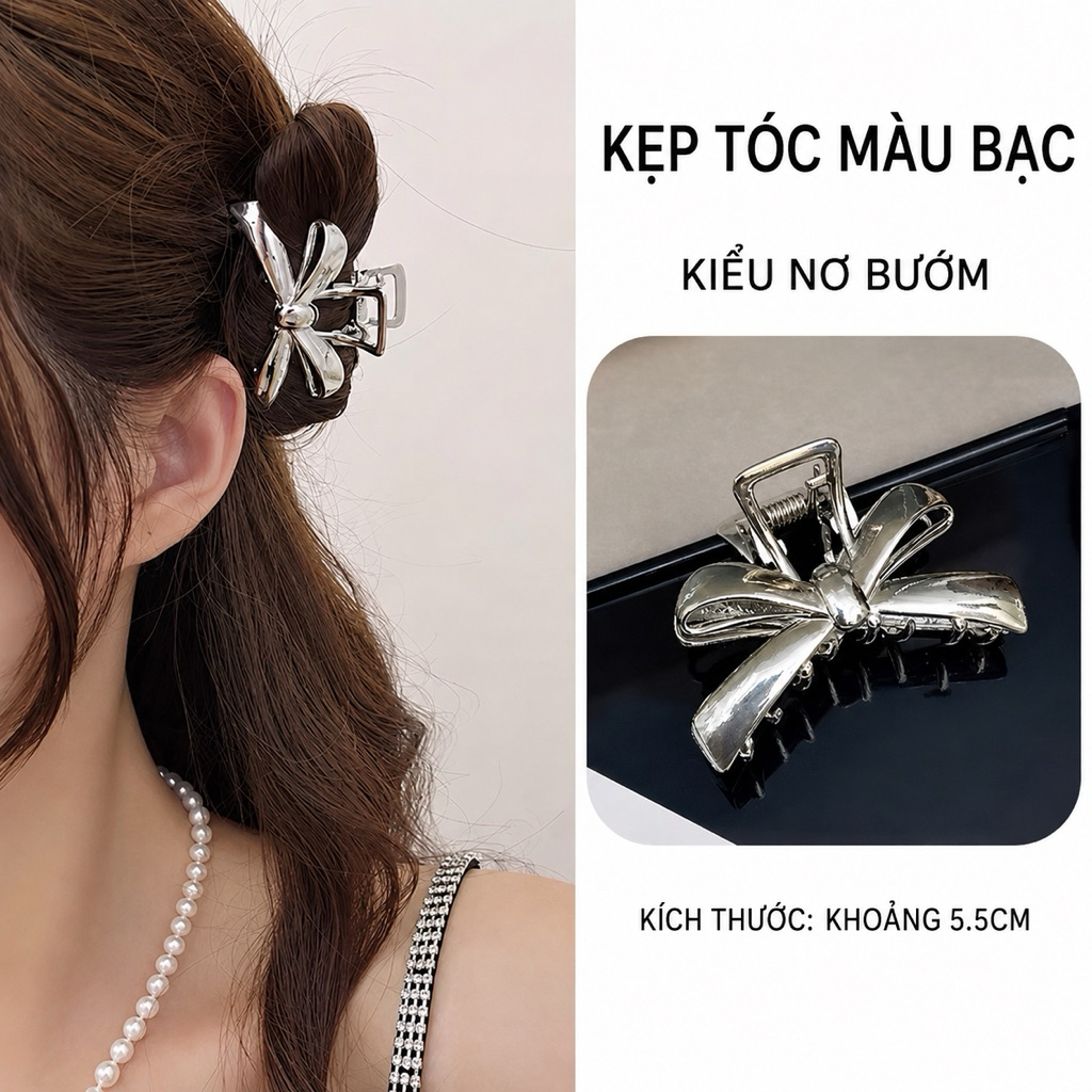 Kẹp tóc nơ bạc Coquette