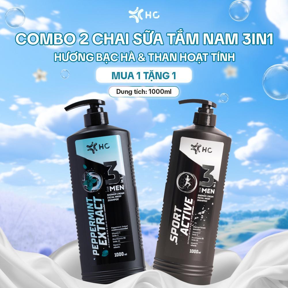 Sữa Tắm Gội Dưỡng Thể HC For Men 3 in 1 Chai 1000ml - Hương Nước Hoa, Chăm sóc sức khỏe nam giới