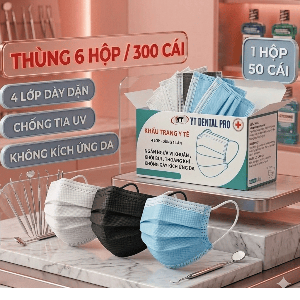 Thùng 300 cái (6 Hộp) khẩu trang y tế 4 lớp Dental Mask Chính Hãng kháng khuẩn chống tia UV, bụi mịn