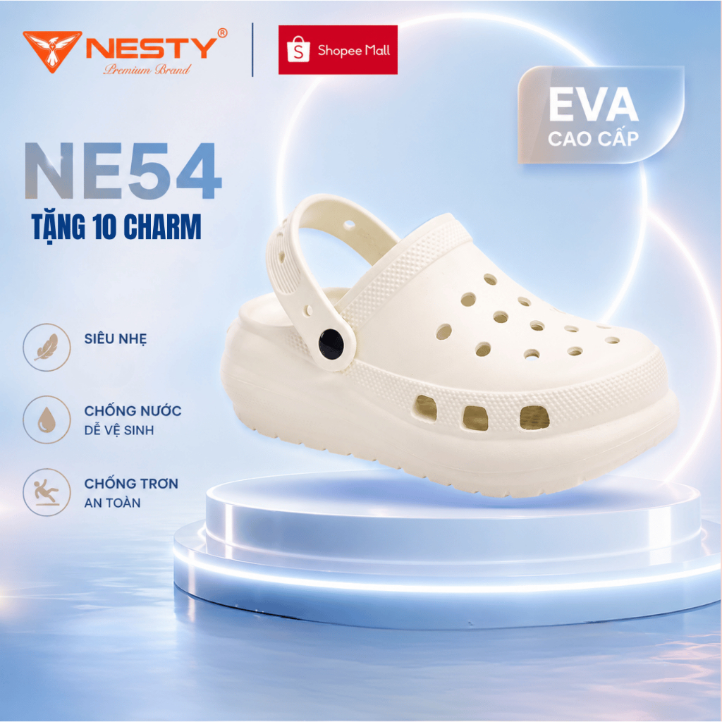 [NE54] - [TẶNG 10 CHARM 3D] Dép Suc Đế Cao Đúc Nguyên Khối Nhãn Hiệu NESTY