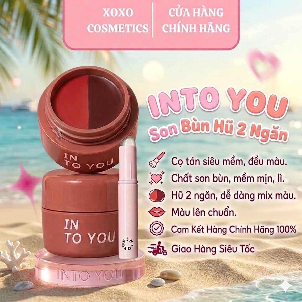 [INTO YOU] Son Bùn Hũ 2 Ngăn Kèm Cọ Into You Clash & Duo Lip Mud 5g