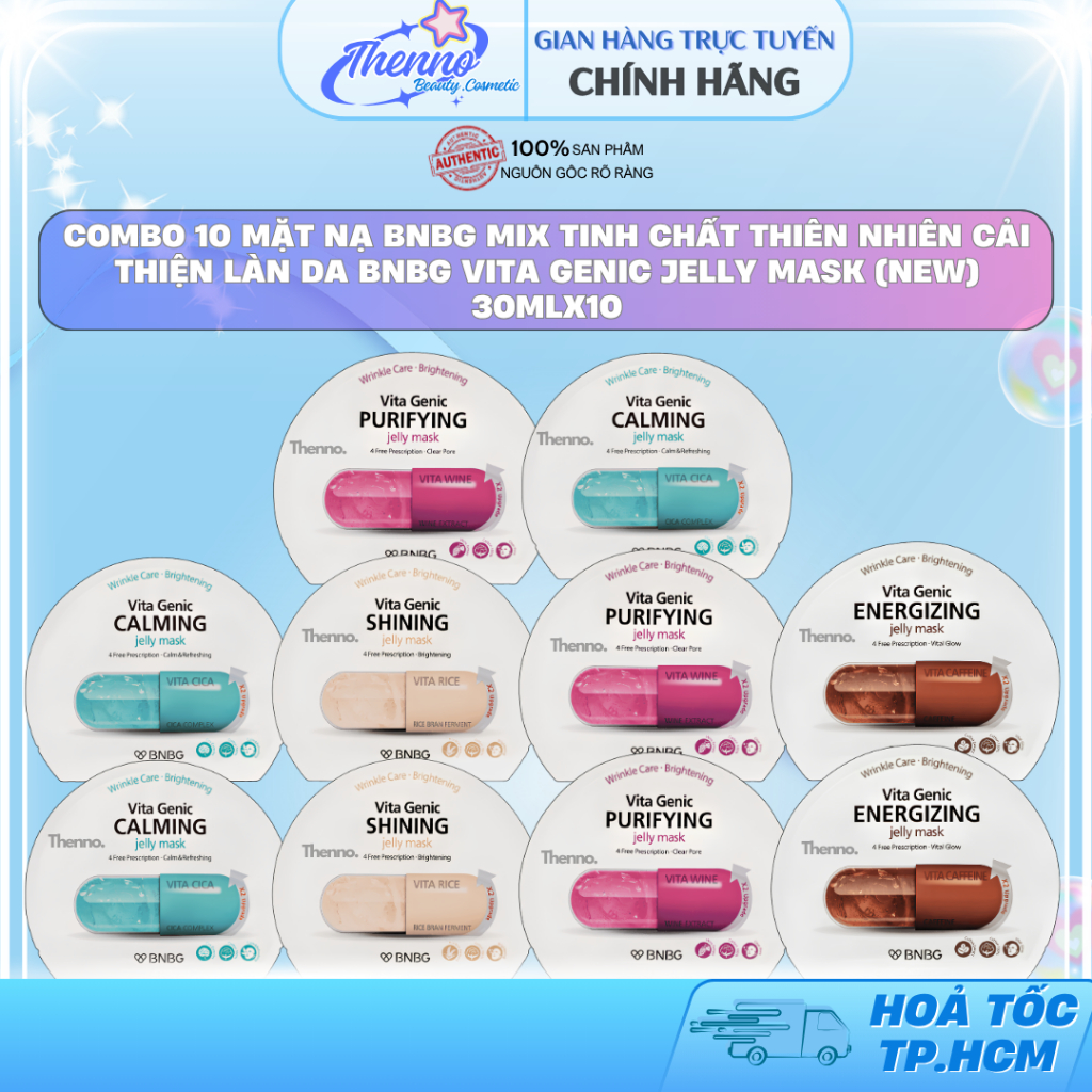 Combo 10 Mặt Nạ BNBG Mix Tinh Chất Thiên Nhiên Cải Thiện Làn Da BNBG Vita Genic Jelly Mask (New) 30m
