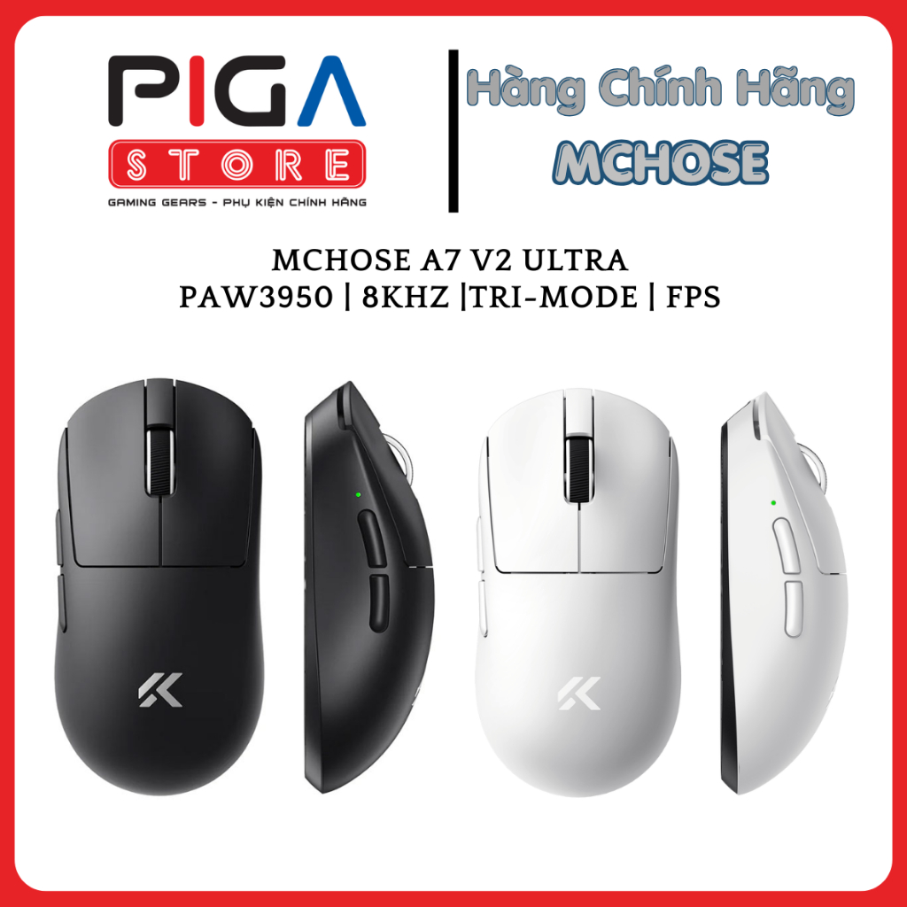 Chuột gaming MCHOSE A7 V2 Ultra | PAW3950 | 8KHz |Tri-mode | FPS | Chính hãng bảo hành 12 tháng