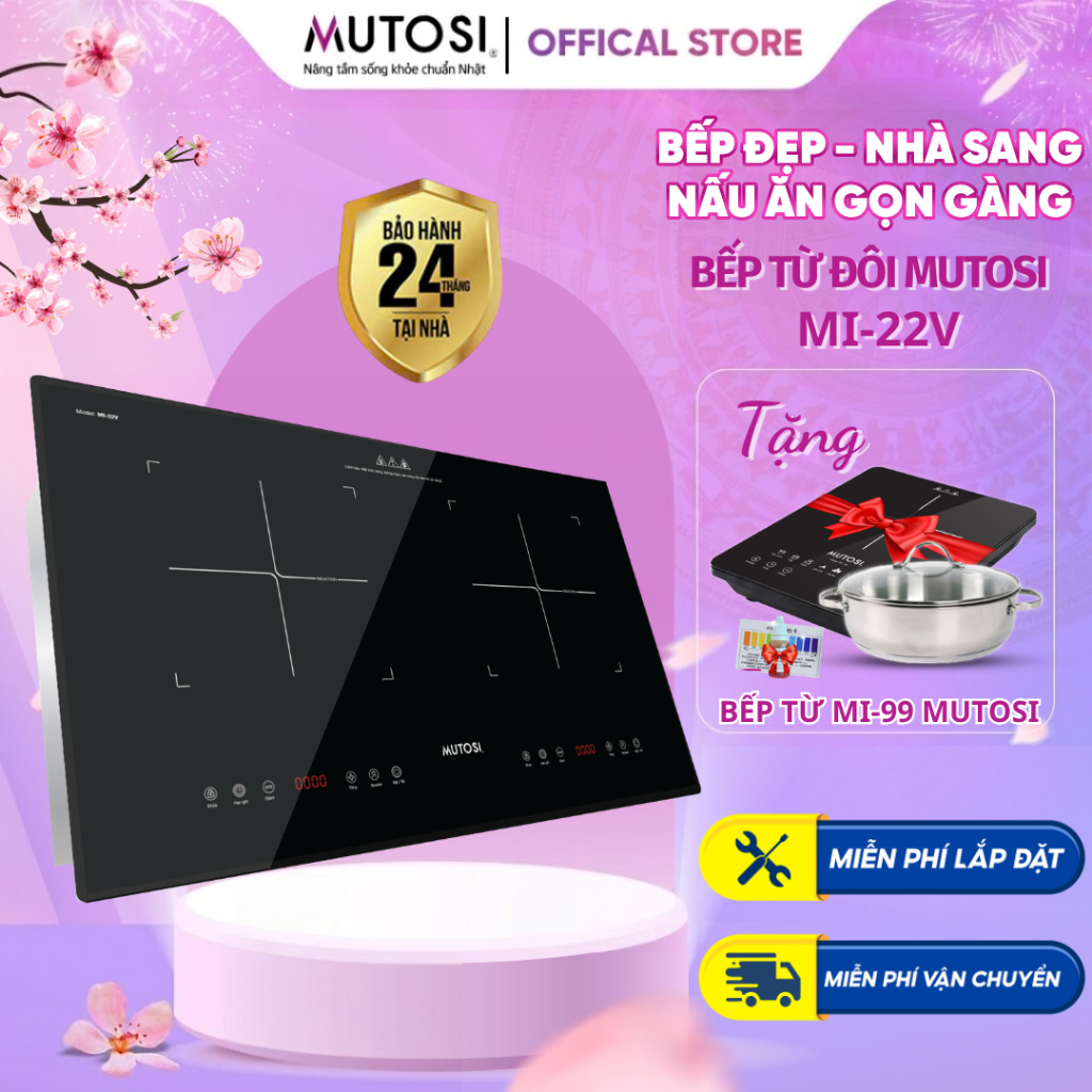 Bếp Điện Từ Đôi MUTOSI MI-22V Kính Ceramic Cách Nhiệt, Khóa An Toàn, Công Suất Lớn, Gia Nhiệt Nhanh