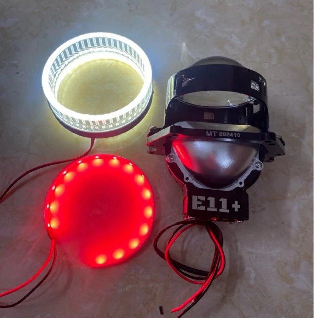 Đèn Bi Led E11+ Bi 3.0 mẫu mới 2025 70W pha vàng (có mắt quỷ +vòng 3D)