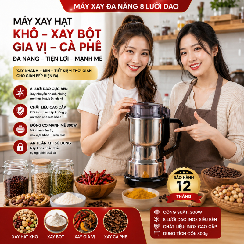 Máy Xay Thực Phẩm Đa Năng 8 Dao – Công Suất Mạnh, Xay Siêu Nhanh