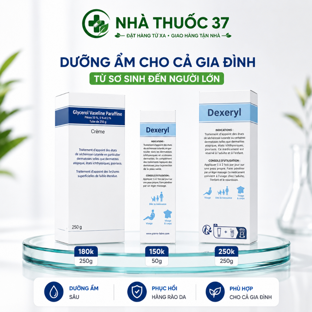 Kem dưỡng ẩm Dexeryl Glycerol vaseline Paraffine của Pháp giúp giữ ẩm, an toàn cho trẻ sơ sinh