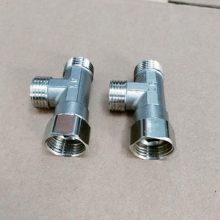 Compo 2 cái; Tê hai đầu ren ngoài, một đầu ren trong có rắc co, ren 1/2 inch-21mm