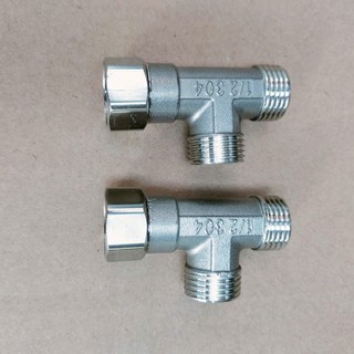 Compo 2 cái; Tê hai đầu ren ngoài, một đầu ren trong có rắc co, ren 1/2 inch-21mm