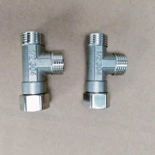 Compo 2 cái; Tê hai đầu ren ngoài, một đầu ren trong có rắc co, ren 1/2 inch-21mm
