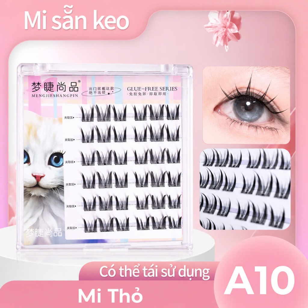Mẫu Hot A10 Mi Thỏ, Lông Mi Giả Sẵn Keo MENGJIESHANGPIN LASH, Combo 6 Hộp Chỉ 99K, Chống nước 24h dá