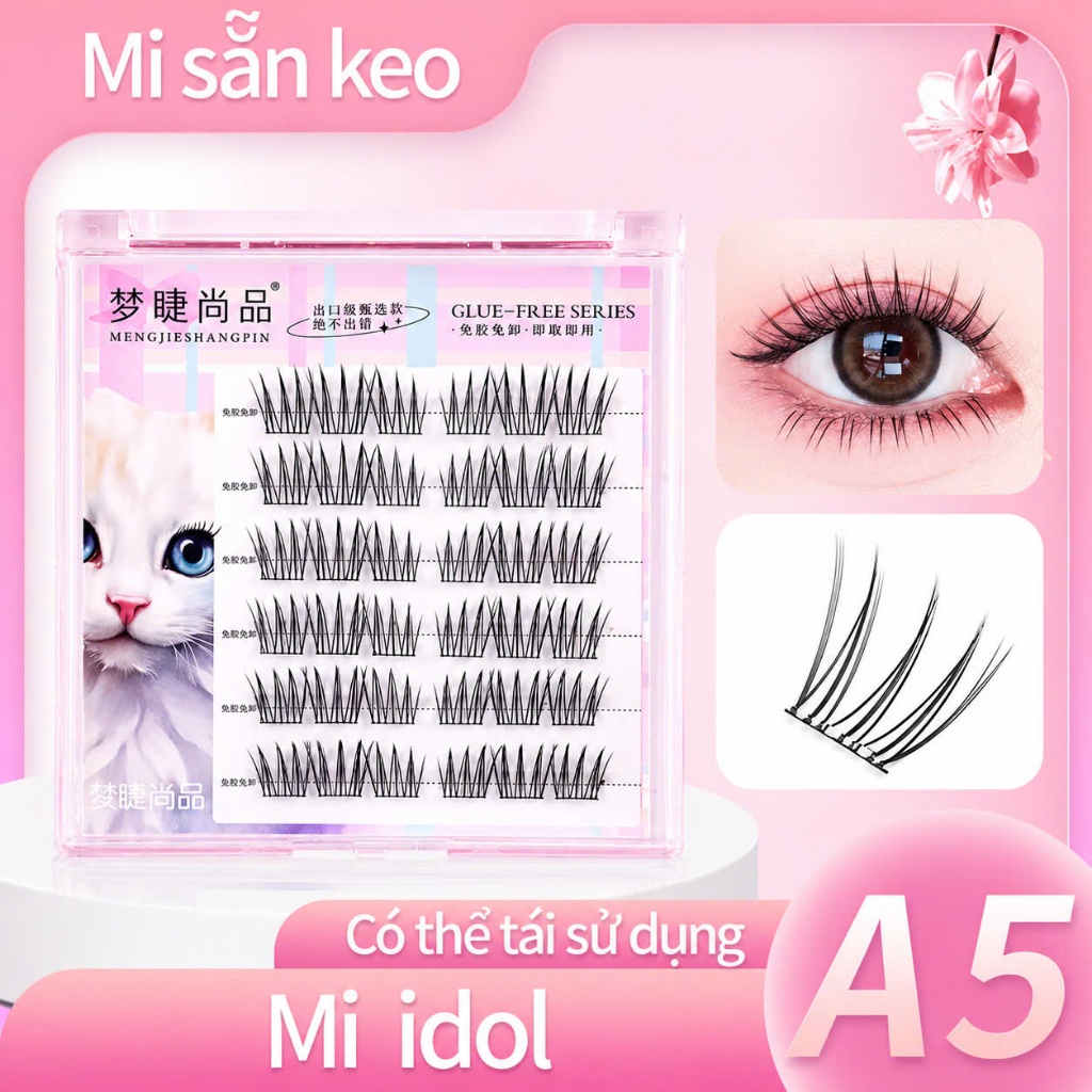 Mẫu Hot A5 Mi Idol, Lông Mi Giả Sẵn Keo MENGJIESHANGPIN LASH, Combo 6 Hộp Chỉ 99K, Chống nước 24h dá