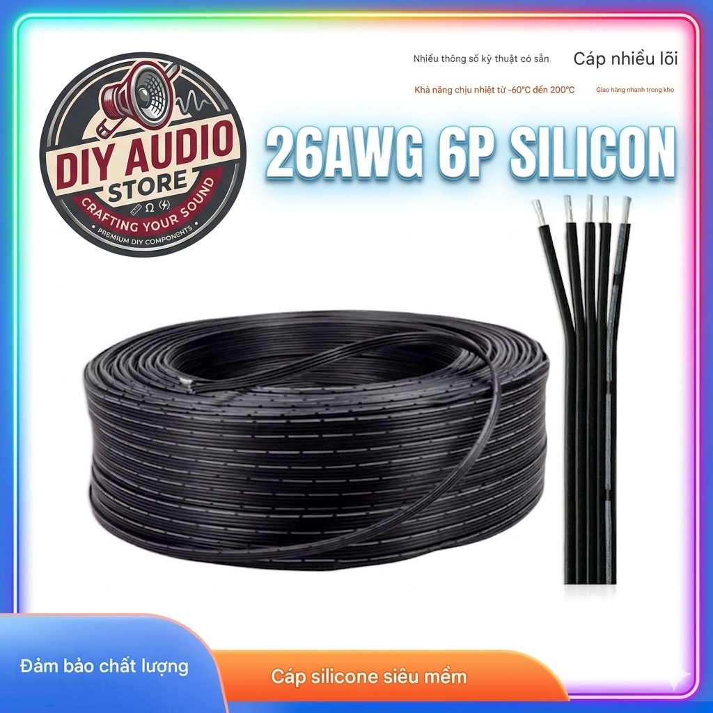 Dây Bẹ (Bus) 26AWG 6P Silicon Chống Cháy 600V – Mềm Dẻo, Chịu Nhiệt Cao, Dây Tín Hiệu 26 AWG, Dây Cá