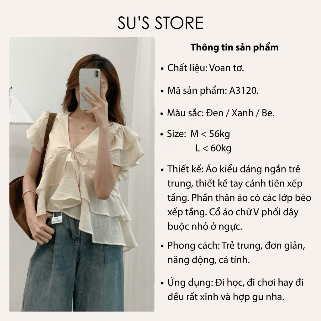Áo Voan Tơ Cổ V Tay Hến Bèo Tầng A3120 KENCO Thời Trang Nữ | BigBuy360 - bigbuy360.vn