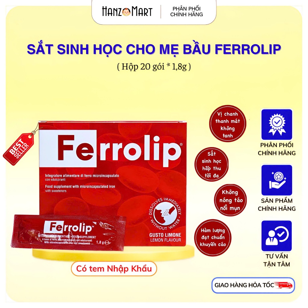 Sắt cho bà bầu sắt sinh học Ferrolip liposome bổ sung sắt cho mẹ bầu, phụ nữ mang thai, người thiếu 