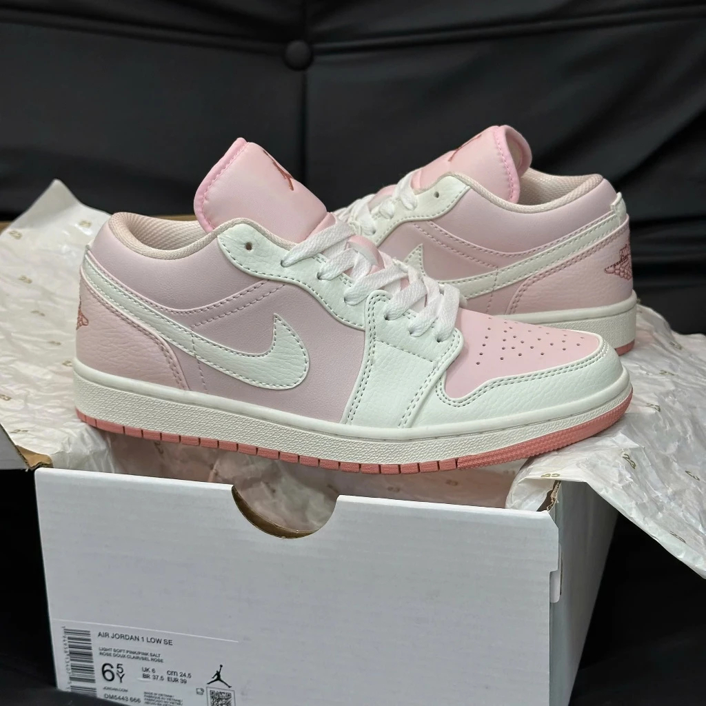 Giày Jd1 low Hồng Trắng Nữ size 36>39, Giày JD White Pink Low Cut cho nữ bản C.cấp full bill box