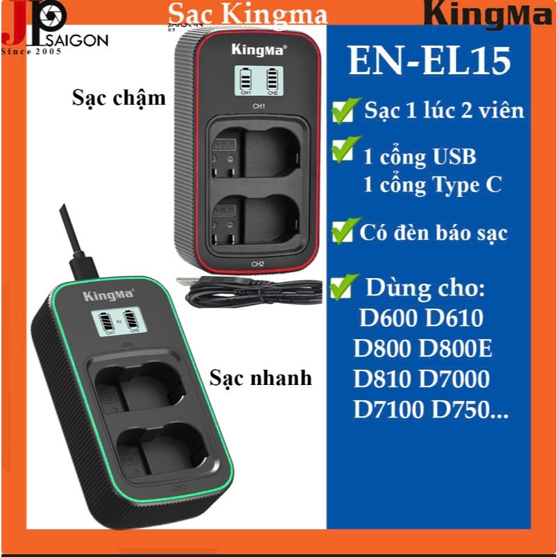 SẠC ĐÔI KINGMA CHO PIN MÁY ẢNH NIKON EN-EL15