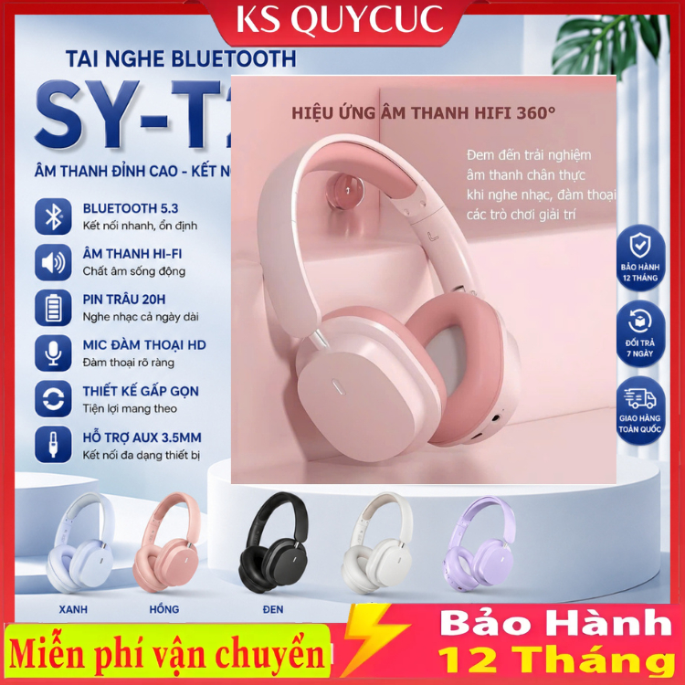Tai nghe chụp tai bluetooth SY-T2 / P2961 / P9 , headphone có thể dùng cho PC, tai nghe chống ồn có 