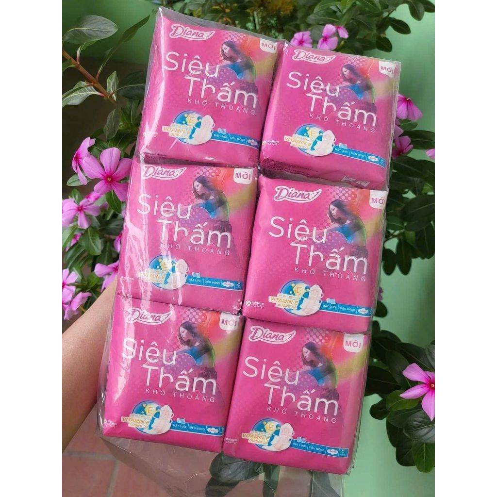 LỐC 6 GÓI(48 miếng)BĂNG VỆ SINH DIANNA SIÊU THẤM, CÓ CÁNH
