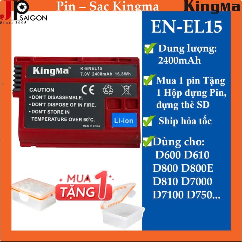PIN KINGMA FOR NIKON EN-EL15 DUNG LƯỢNG 2400MAH