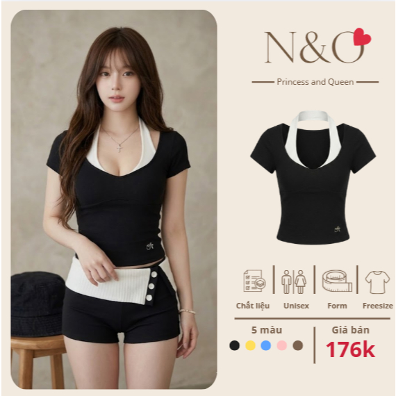 Áo Thun Croptop Tay Ngắn Thắt Dây Cổ Augety Studio