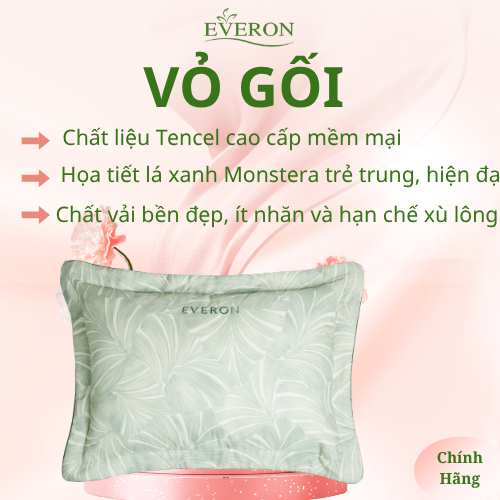 Vỏ Gối Everon Monstera EPT26015  Vải Tencel Cao Cấp Mềm Mịn, Thoáng Mát, Everon Chính Hãng