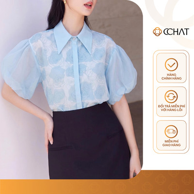Áo Sơ Mi Nữ 𝐂𝐂𝐇𝐀𝐓 Dáng Suông Kiểu Willow Họa Tiết Hoa Chất Liệu Tơ Mềm Mát 16FNV5057ST