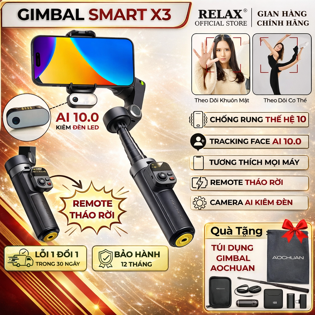 Gimbal Xoay 360 Độ SMART X3, Gymbal chống rung điện thoại quay phim chụp ảnh theo dõi vật thể