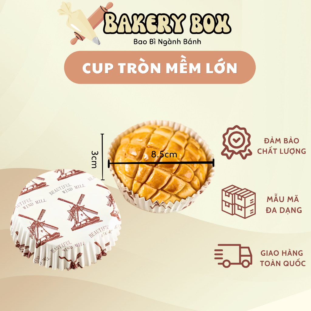 Khuôn Cup Giấy Mềm Tròn Muffin, Đế Bánh Ngọt Mềm, Cup Nhúm Tròn Nướng Bánh