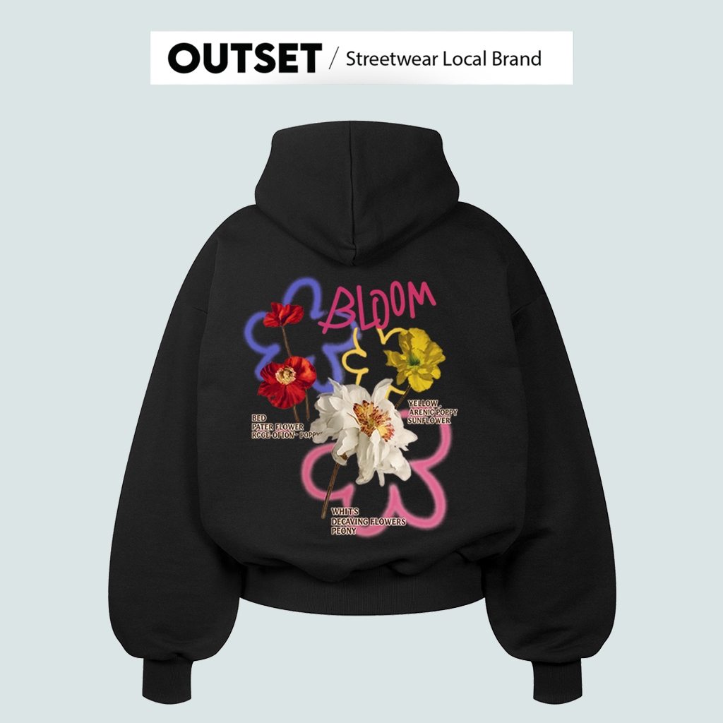 Outset Studio Áo Hoodie Zip Form Boxy Local Brand,chất vải nỉ lông cáo 420GSM Peony Bloom