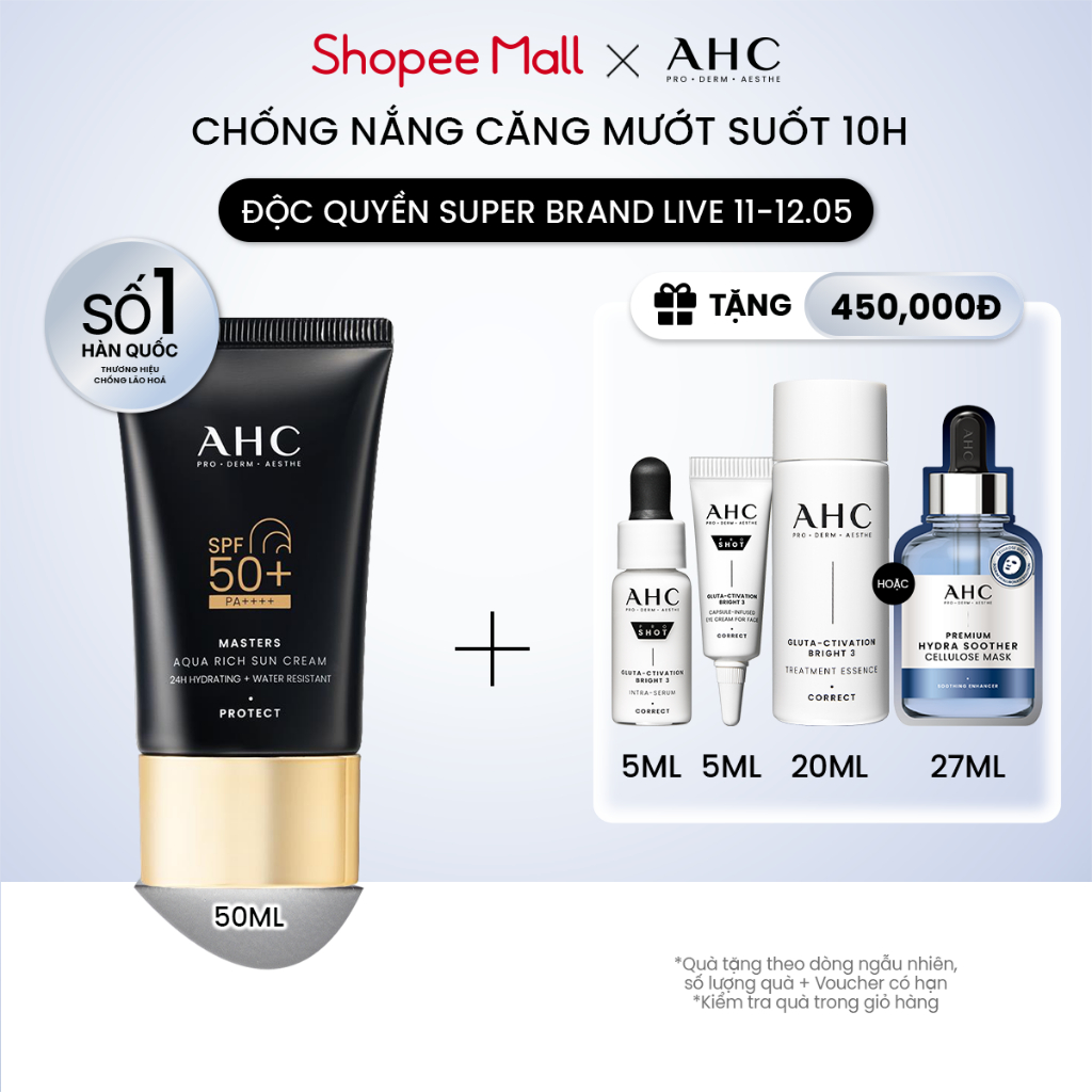 [LIVE] Kem chống nắng AHC phổ rộng 400nm căng mướt da chuẩn Hàn (50 ml) Masters Aqua Rich Sun Cream | BigBuy360 - bigbuy360.vn