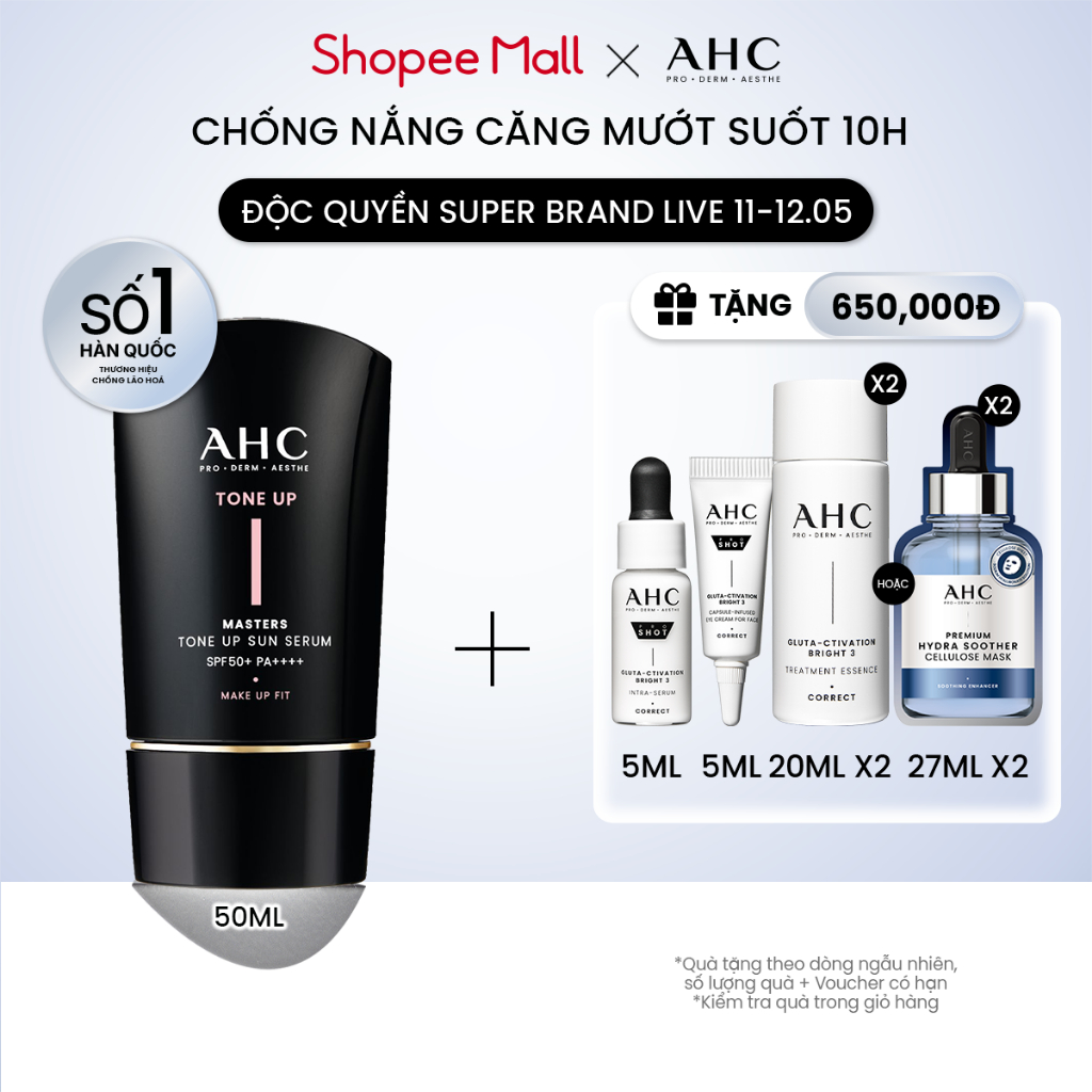 [LIVE][Hàng mới về] Serum Chống Nắng Hiệu Chỉnh Sắc Da, Nâng Tone Chuẩn Hàn (50 ml) AHC MASTERS TONE UP SUN SERUM | BigBuy360 - bigbuy360.vn