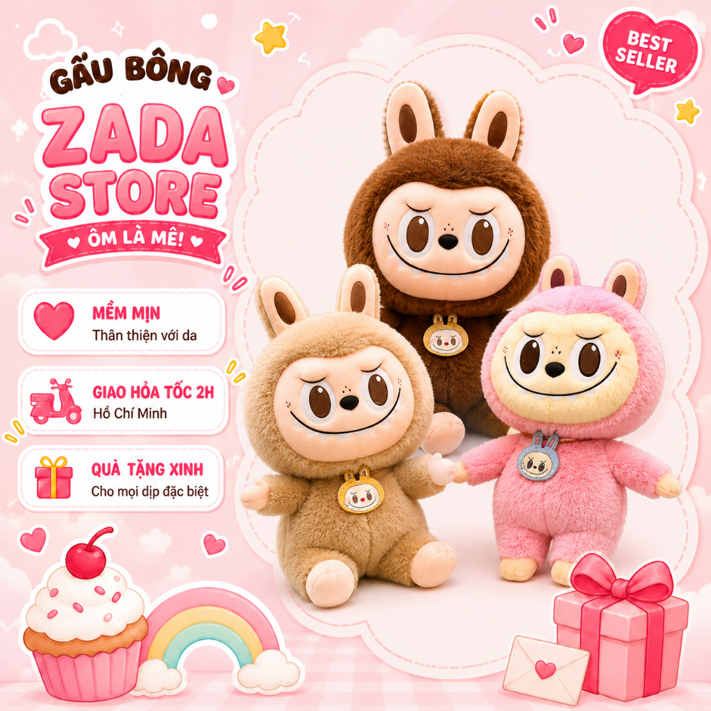 Búp bê Labubu, gấu bông labubu từ mini đến size to ZADA