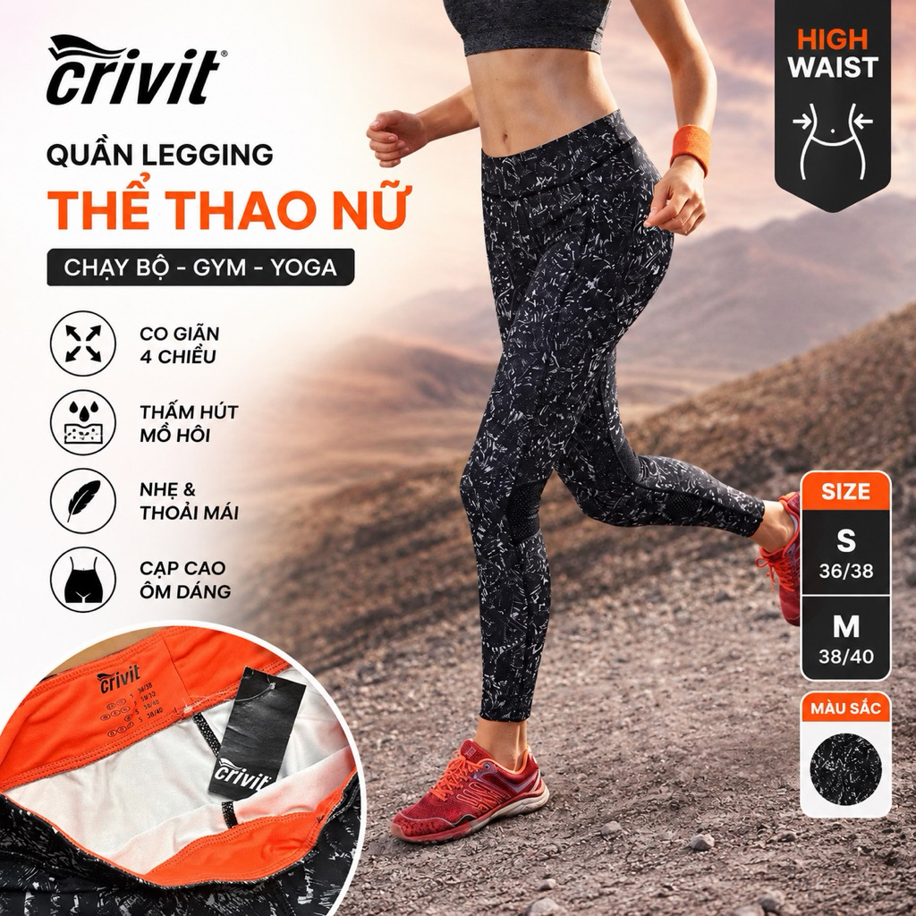 Quần legging nữ tập gym chạy bộ họa tiết xám co giãn ôm dáng cạp cao