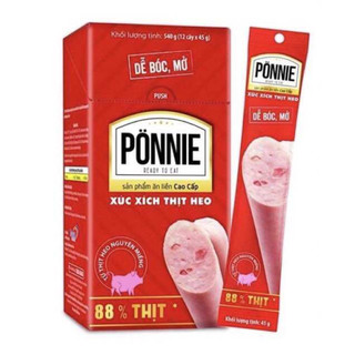 (HSD 3/7/2026) XÚC XÍCH PONNIE 88% THỊT HEO HỘP 12 CÂY 45G TRÔI DATE CHO PET