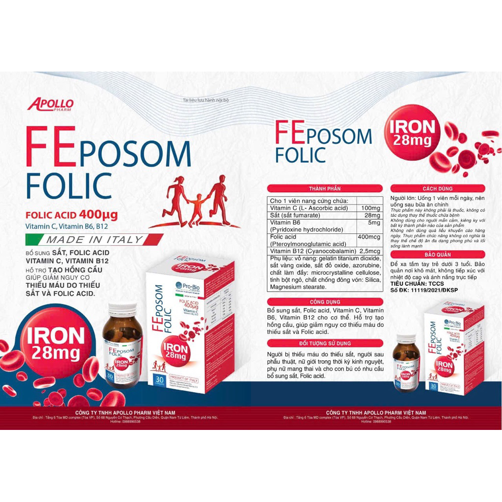 Viên uống bổ sung sắt FEPOSOM FOLIC ITALY
