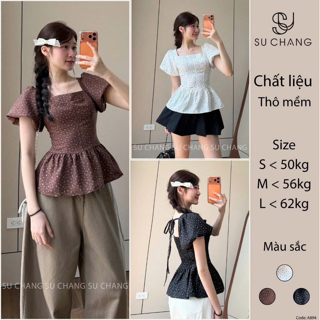 Áo Babydoll Hoa Nhí Tay Bồng Lưng Chun A894 Su Chang Thời Trang Nữ