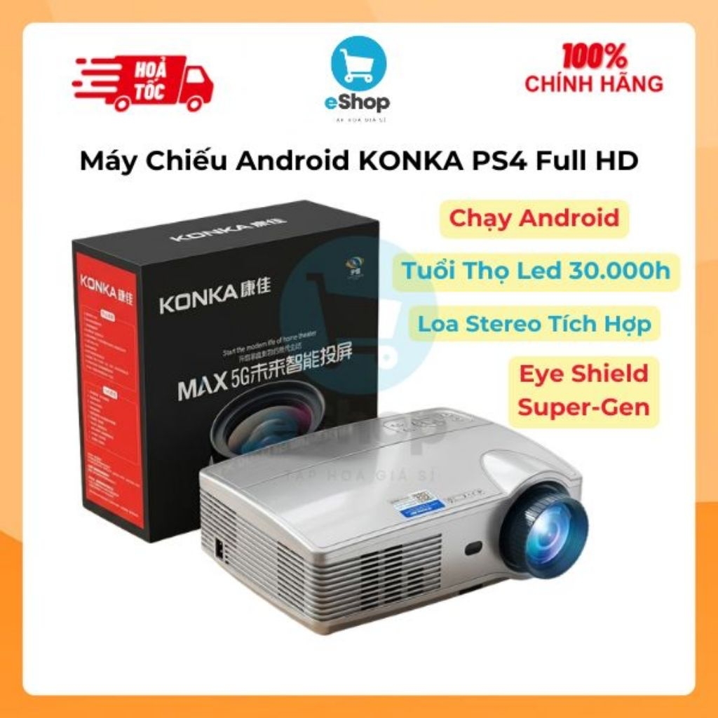 Máy Chiếu Thông Minh KONKA PS4 Full HD 1080p Chạy Android, Loa Stereo Tích Hợp, Công nghệ Eye Shield