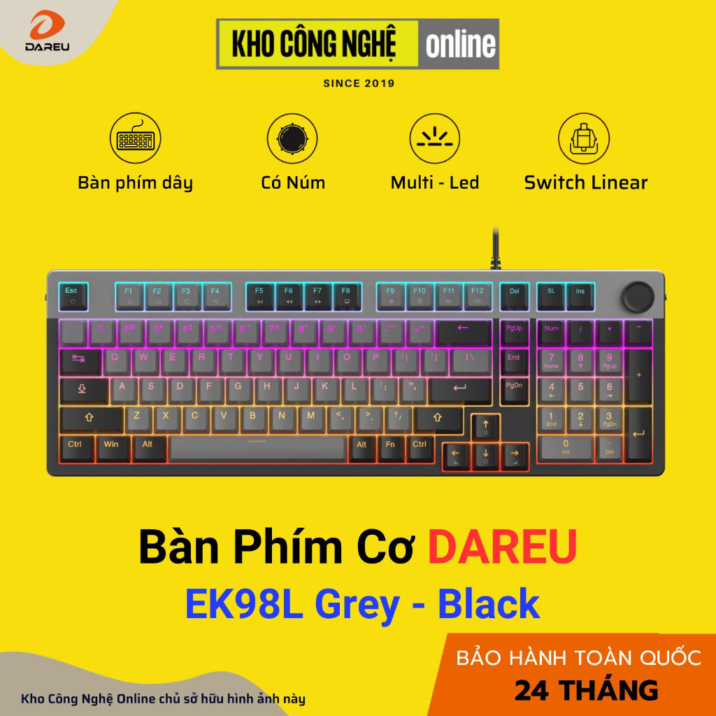 Bàn phím cơ Dareu EK98L Grey Black Multi - Led, Switch Linear (Hàng Chính Hãng)