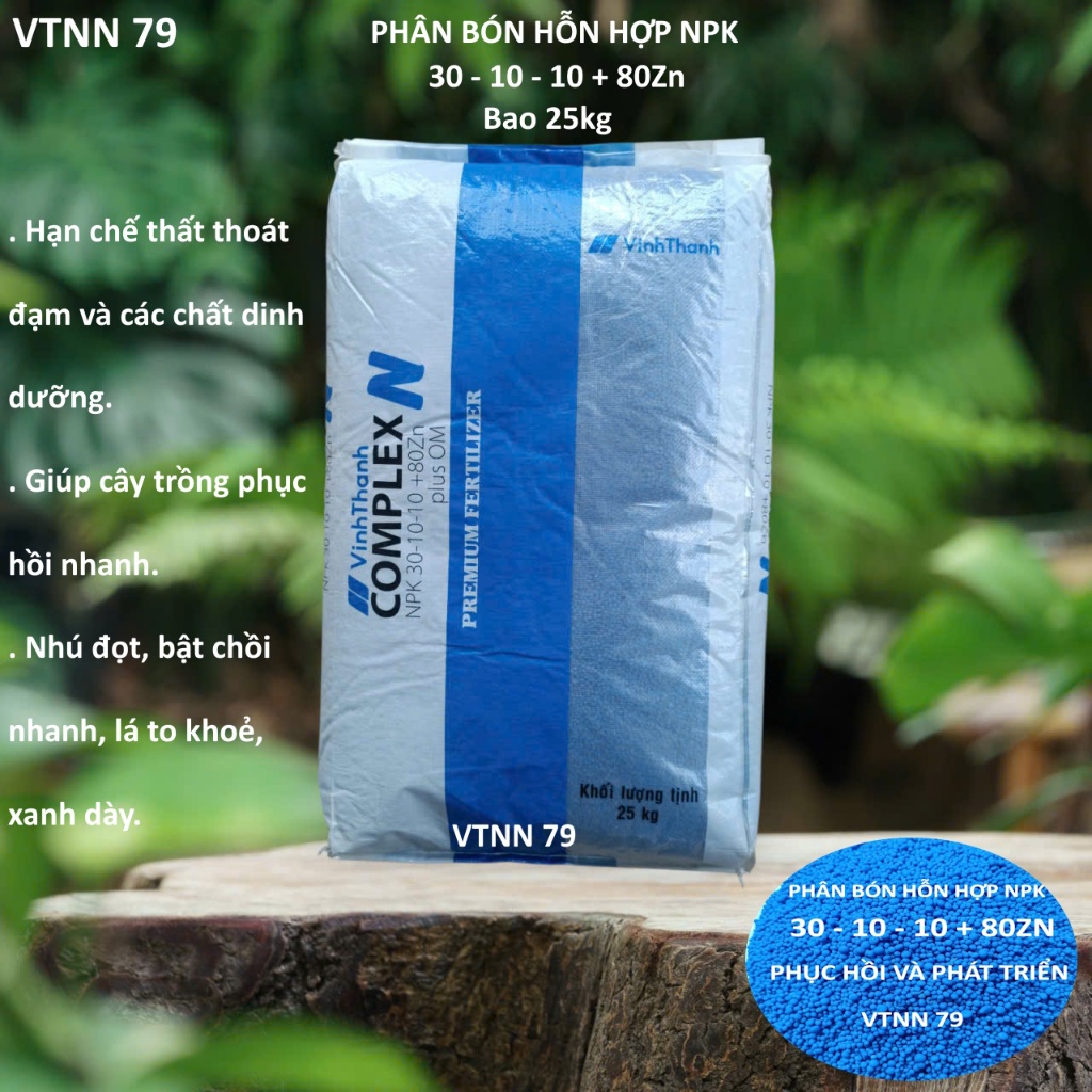 PHÂN BÓN NPK 30-10-10+80Zn BAO 25KG. BUNG ĐỌT NHANH, XANH DÀY LÁ