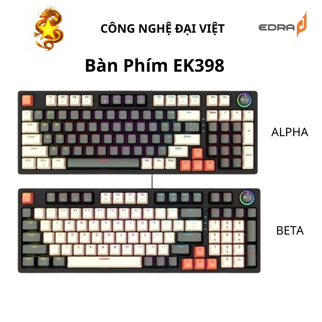 Bàn phím Gaming Edra EK398 / EK398L – Alpha | Beta (Blue / Brown / Red Switch) – Chính Hãng