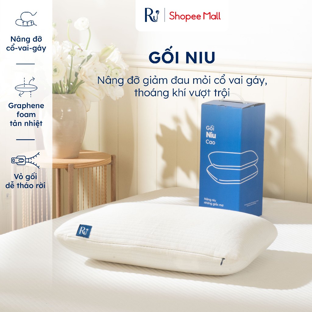 [SVIP] Gối Niu Ru9 | Memory Foam Êm Ái Nâng Đỡ | Giảm Đau Mỏi Cổ Vai Gáy | Thoáng Khí Vượt Trội | Kích Thước 40 x 60