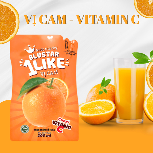 Nước Cam Ép Blustar 1Like Túi 200ml - Bổ Sung Năng Lượng & Vitamin C Tăng Cường Đề Kháng Cho Trẻ