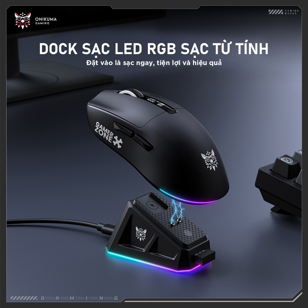 Chuột Không Dây Bluetooth Chuyên Gaming onikuma DM07 3MODE Chip Khủng PAW3311 Pollingrate 1Khz pin 500mAh có dock sạc | BigBuy360 - bigbuy360.vn